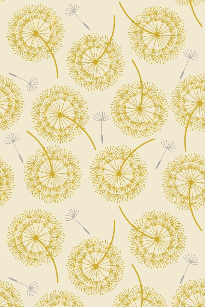 Pattern repeat of Yellow dandelion removable wallpaper design