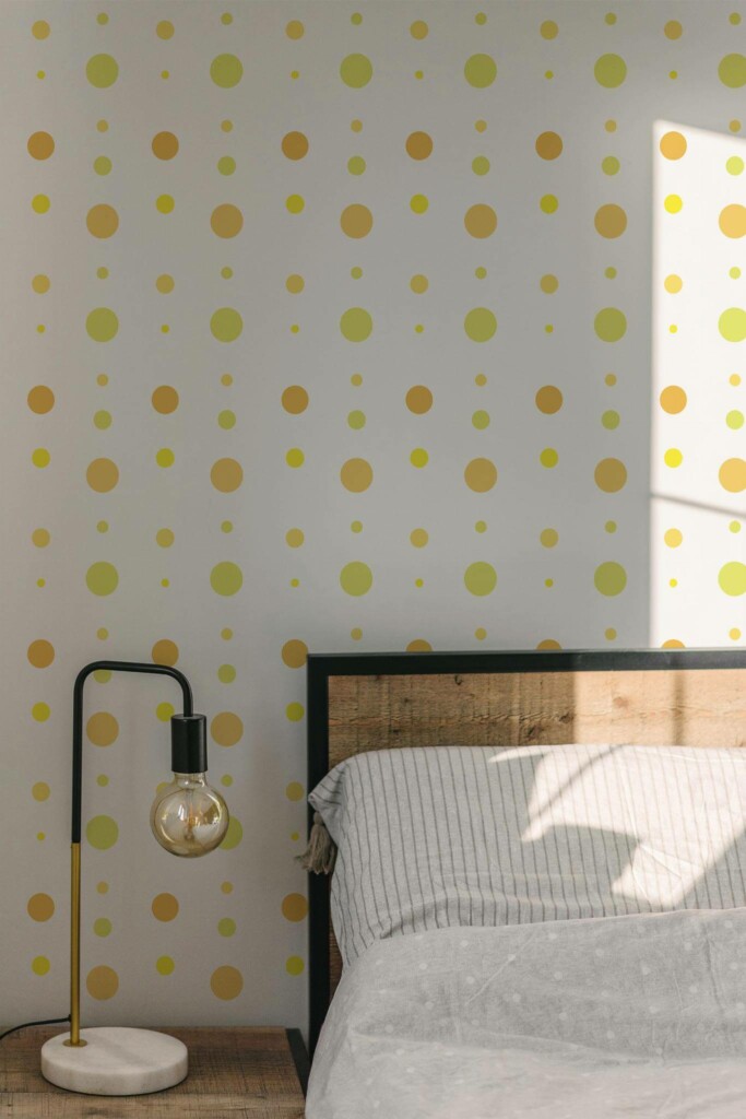 Minimal modern style bedroom decorated with Yellow dot peel and stick wallpaper
