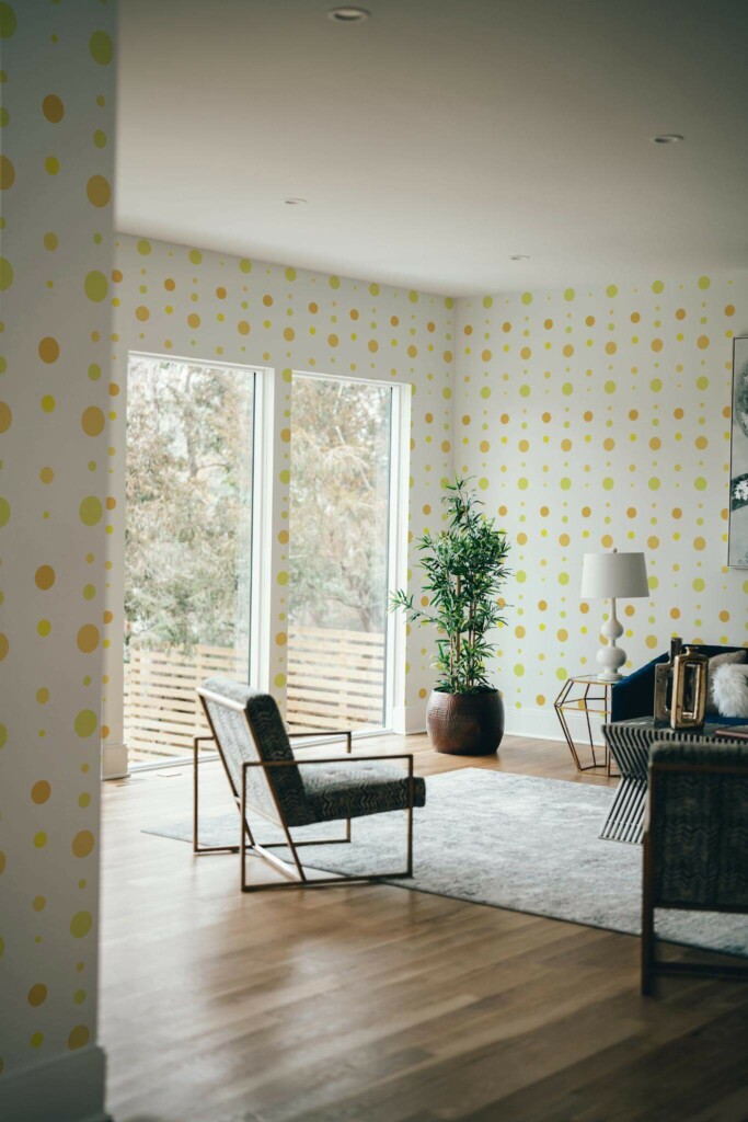 Modern style living room decorated with Yellow dot peel and stick wallpaper