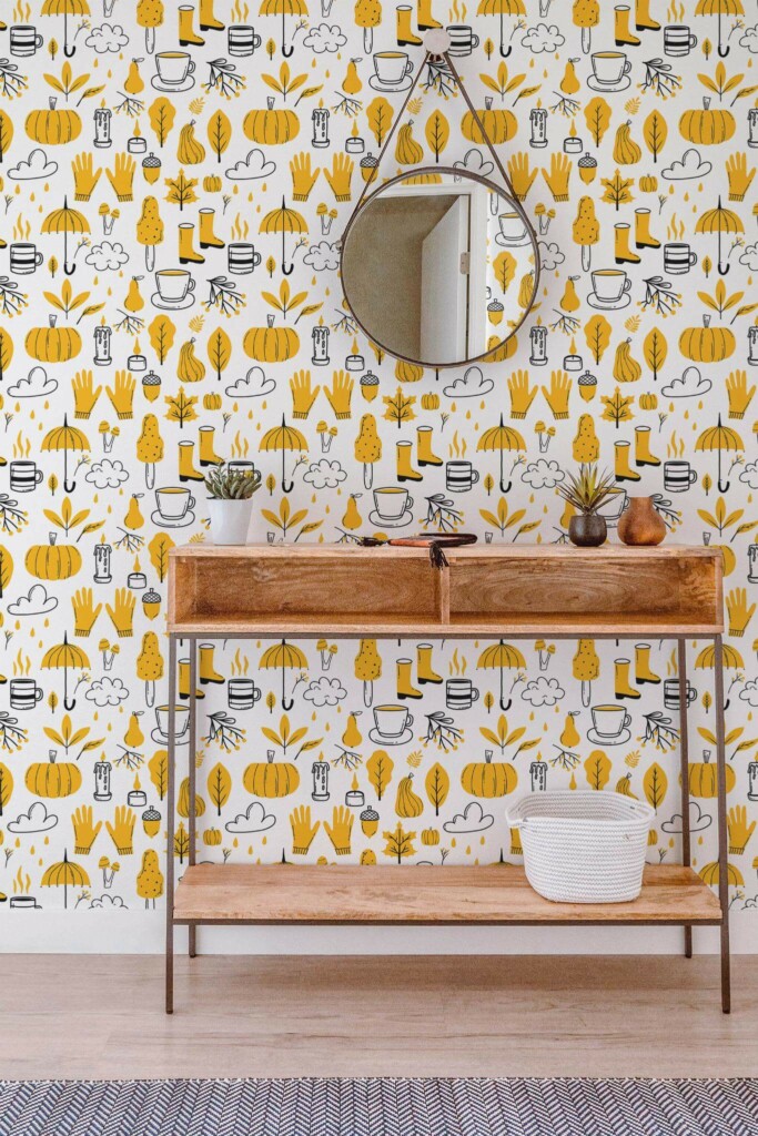 Contemporary style entryway decorated with Yellow fall peel and stick wallpaper
