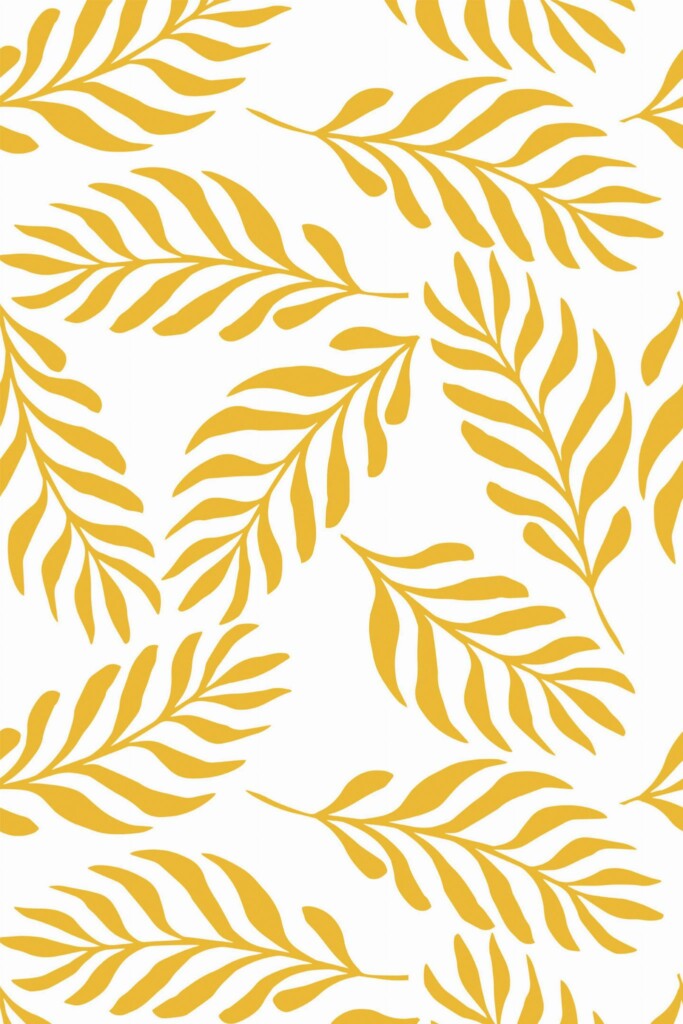 Pattern repeat of Yellow fern leaf removable wallpaper design