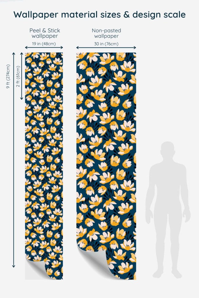 Fancy Walls Yellow Floral wallpaper for Dining room walls in Botanical style traditional wallpaper.