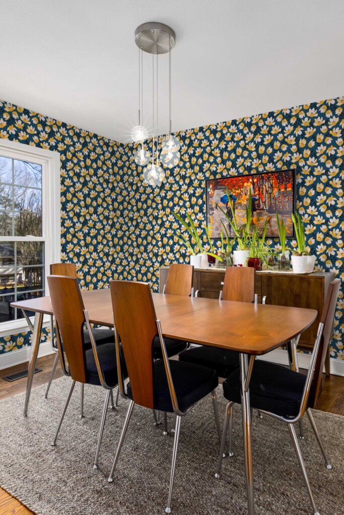 Fancy Walls Yellow Floral wallpaper for Dining room walls in Botanical style traditional wallpaper.