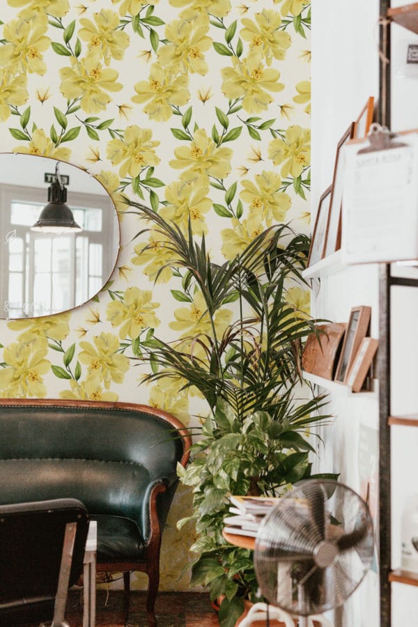 Yellow floral stick on wallpaper