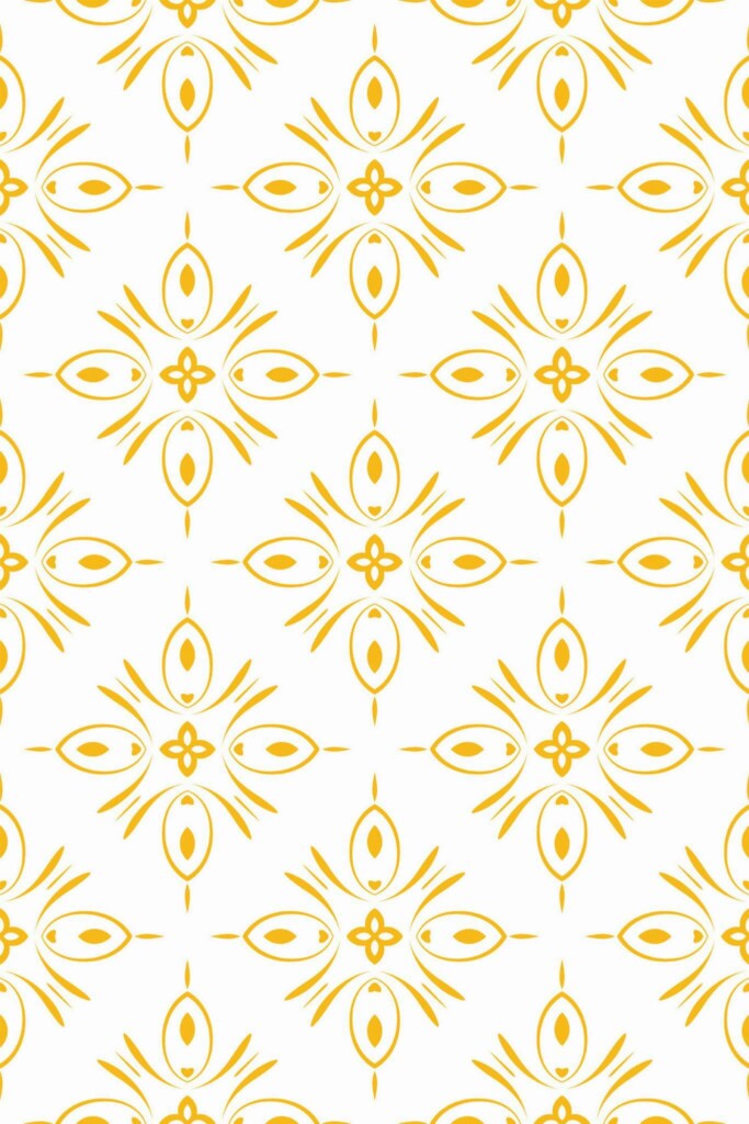 Pattern repeat of Yellow geometric floral removable wallpaper design