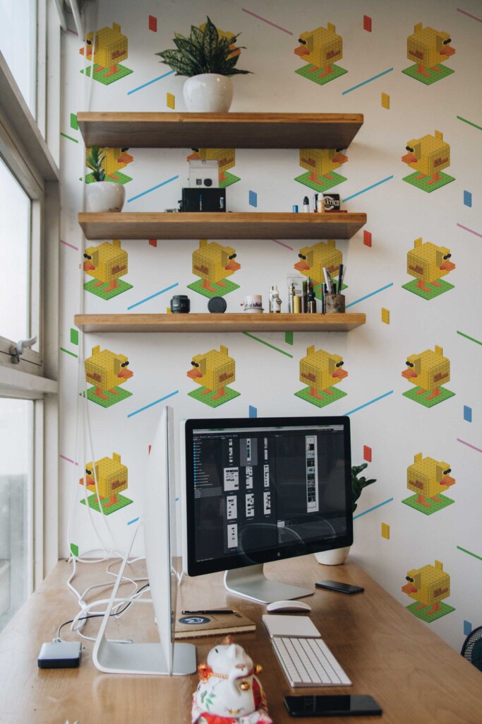 Peel and stick wallpaper in yellow fun duck theme by Fancy Walls