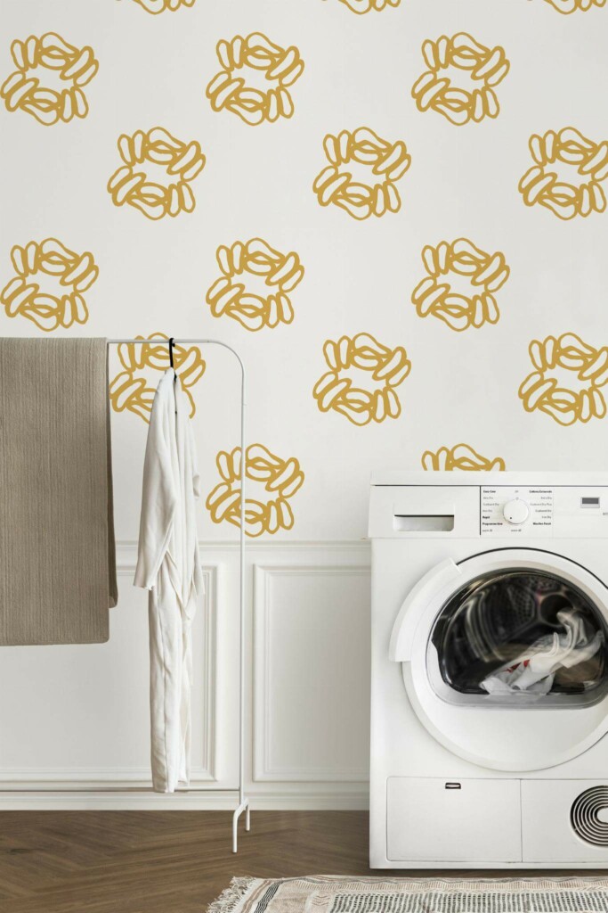 Minimal modern style laundry room decorated with Yellow large floral peel and stick wallpaper