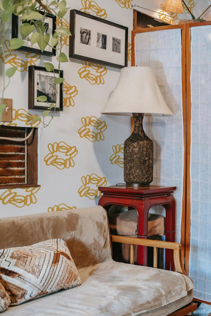 Southwestern style living room decorated with Yellow large floral peel and stick wallpaper
