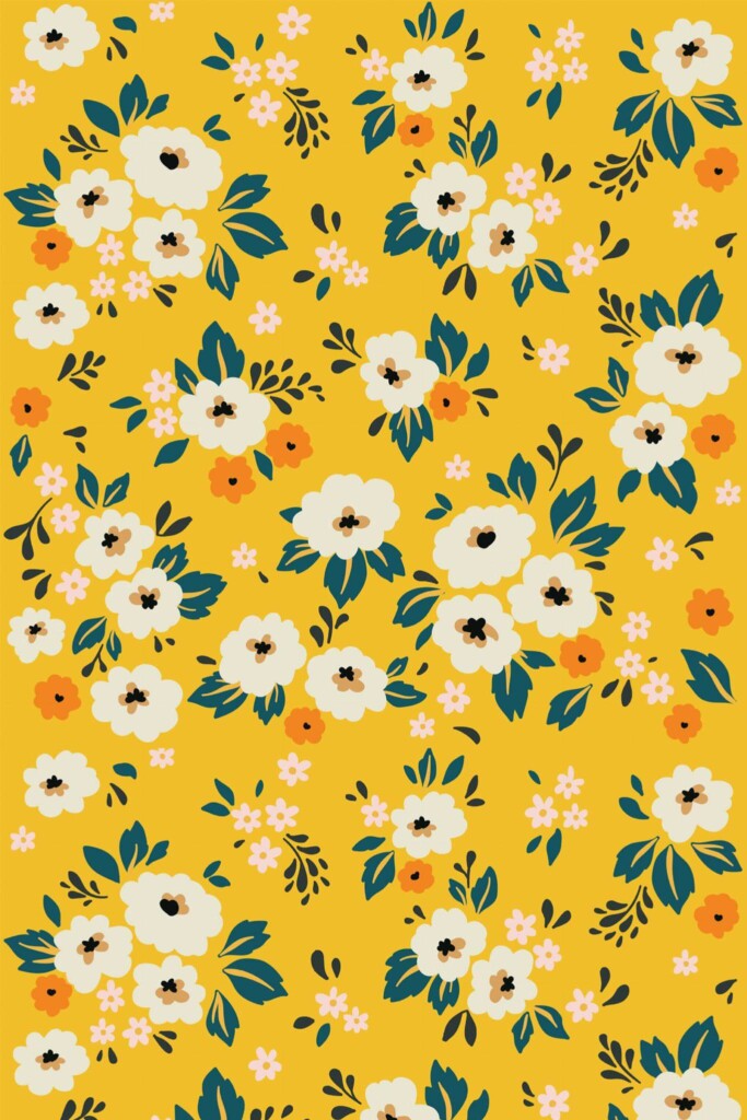 Pattern repeat of Yellow seamless floral removable wallpaper design