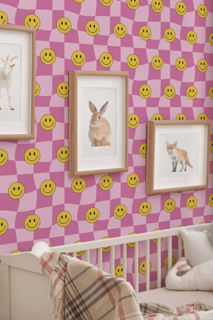 Vibrant pink check wallpaper for walls by Fancy Walls