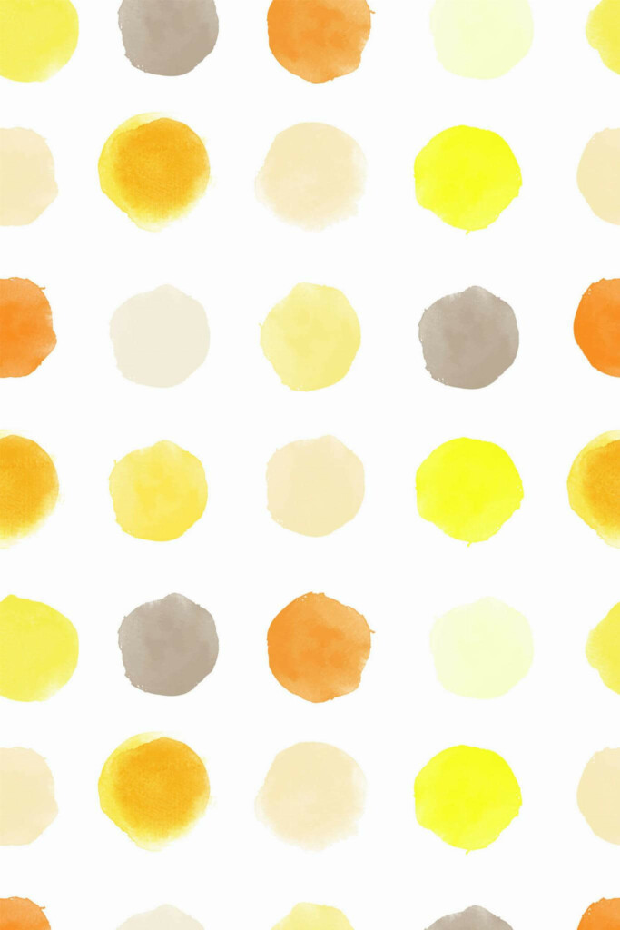 Pattern repeat of Yellow watercolor dots removable wallpaper design