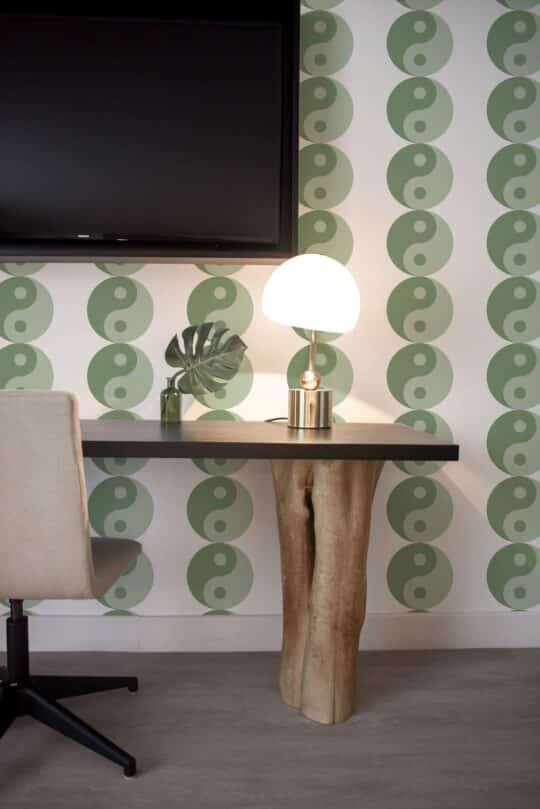 yin yang sage green traditional wallpaper