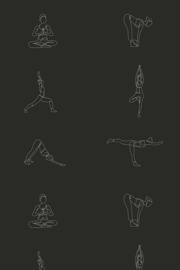 Pattern repeat of Yoga line art removable wallpaper design
