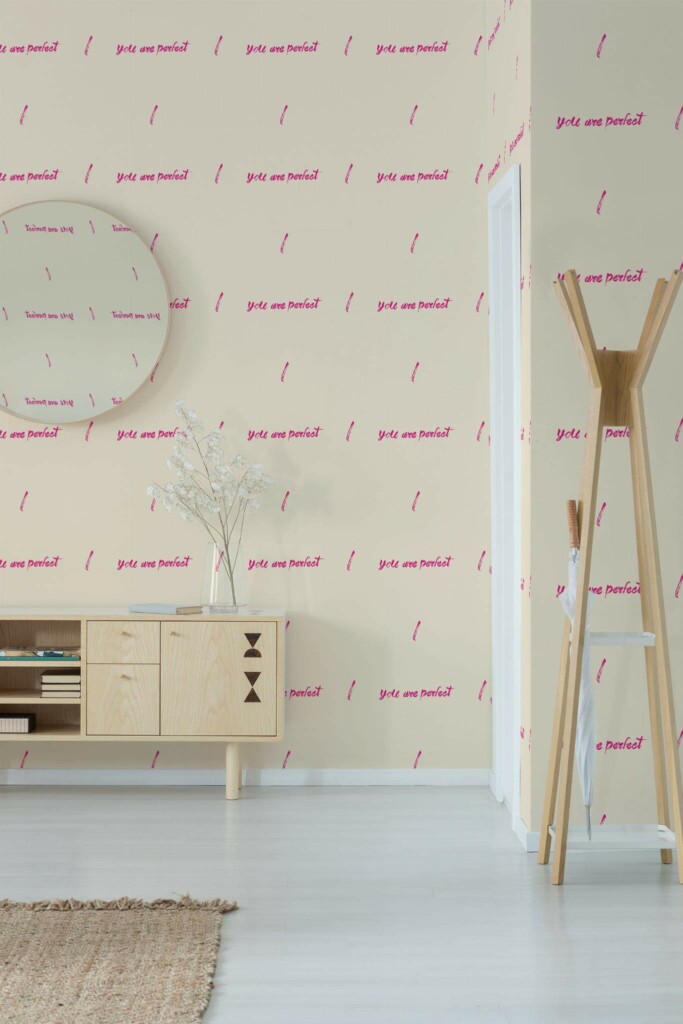 Minimal style entryway decorated with You are perfect beauty room peel and stick wallpaper